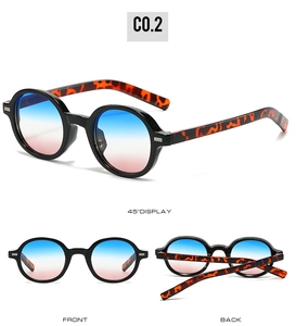 Rundbrille im Dreifach-Look mit Leopardenbügeln und blau-rosa Verlaufsgläsern