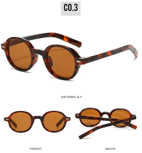 Detaillierte Ansichten der runden Sonnenbrille mit Schildpattmuster von vorne und hinten