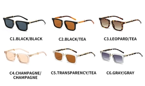 Collection of six vintage square sunglasses in various frame colors with metallic temple detail