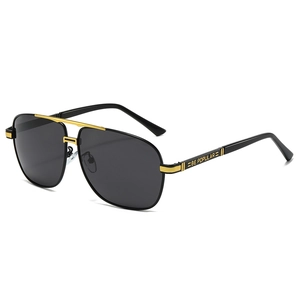 Lunettes de soleil aviateur polarisées pour hommes avec verres noirs et monture dorée