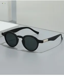Macro detail of retro small frame sunglasses with silver metallic temple decoration