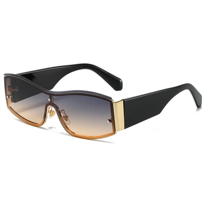 Fashionable oversized square sunglasses with black frame and orange gradient lenses