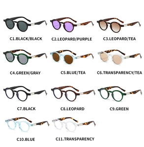 Detailed grid view showcasing 11 color options of retro round frame sunglasses and glasses