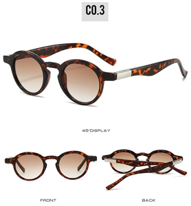 Three views of retro tortoiseshell sunglasses with brown lenses and silver details