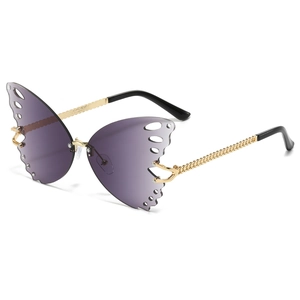 Butterfly Rimless Sunglasses For Women UV400 Protection Gradient Lenses Metal Chain Temples Trendy Fashion Eyewear