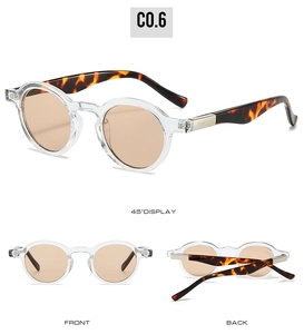 Retro small frame sunglasses with transparent frames and tortoise shell temples from 3 angles