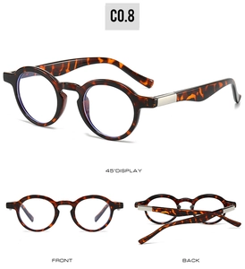 Retro small round tortoise shell eyeglasses with blue light lenses and metal hinges