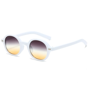 Vintage-Sonnenbrille mit weißem Rundrahmen, lila Verlaufsgläsern und Silberdekor