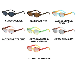 Matrix view of vintage oval sunglasses with metallic accents in seven distinct colors
