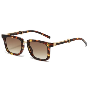Retro square tortoiseshell sunglasses with gold metal accents and brown gradient lenses