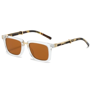 Retro square sunglasses with transparent frames and tortoiseshell temples in 45-degree view