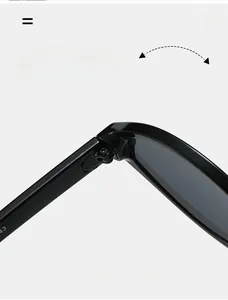 Detailed close-up of high-quality metal hinges on retro oval black sunglasses