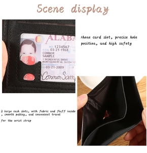 Detail view of the camouflage wallet interior featuring card slots and bill compartments