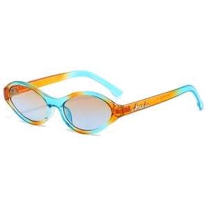 Vintage oval sunglasses with orange-blue gradient frames and gold logo detail