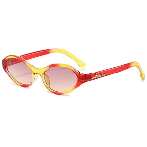 Retro oval sunglasses with red-yellow gradient frames and purple gradient lenses