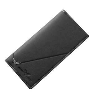 Portefeuille long en cuir noir pour homme avec détail en V et coutures contrastées