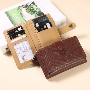 Medium capacity PU leather wallet with geometric quilting and multi-card slot design