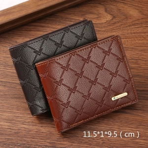 Men's bifold PU leather wallet with eagle pattern and textured stitching in black and brown
