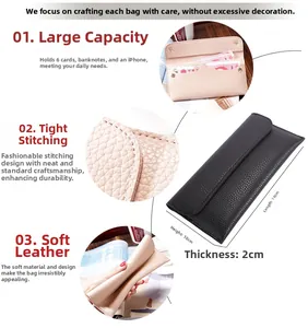 Litchi pattern long wallet detail showing card slots, stitching and phone storage capacity
