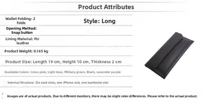 Detailed dimensions and internal structure of this 2-fold long PU leather women's wallet