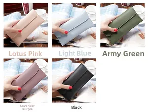 Litchi pattern long leather wallets shown in pink, blue, green, purple and black colors