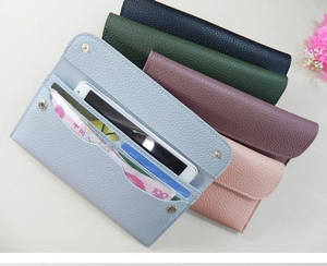 Detailed internal layout of leather long wallets showing card slots and phone pocket