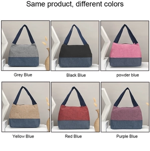 Detailansicht der Canvas Handtaschen-Serie in sechs verschiedenen zweifarbigen Farbkombinationen