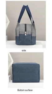 Detailansicht von Seite und Boden der zweifarbigen Canvas-Lunchtasche mit Reißverschluss