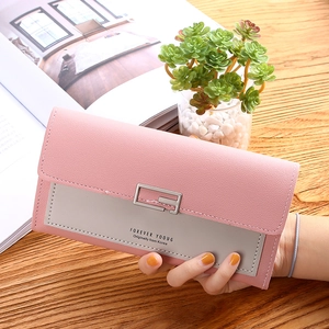 Moderne lange Damen Geldbörse aus Leder in Pink und Grau mit Metallschnalle