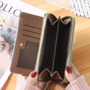 Mint green multi-functional long clutch wallet for women with card slots and wrist strap