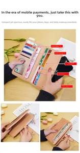 Detail view of pink stone pattern long wallet with 12 card slots and zipper pocket