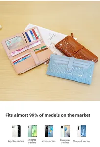 Macro view of long stone pattern PU leather wallet interior with multiple card slots