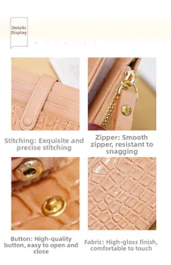 Close-up of stone texture PU leather wallet with precision stitching and gold zipper