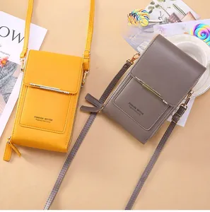 Sacs verticaux pour téléphone tactile en jaune et gris avec cuir PU texturé et bandoulière