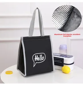 Detail of insulated lunch bag showing thick aluminum foil lining for temperature control