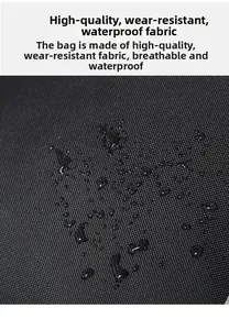Detail of black waterproof fabric showing water droplets on the durable cross-texture material