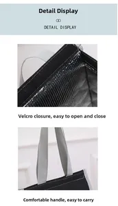 Detail view of the insulated picnic bag with aluminum foil lining and velcro closure