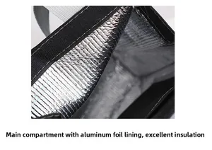 Close-up of the insulated interior featuring thick silver aluminum foil and velcro seal