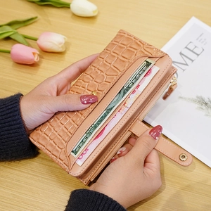 Pink stone pattern long wallet for women with large capacity and multi-card slots