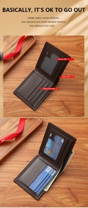 Detailed view of the brown bifold wallet interior showing card slots and cash compartments