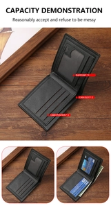 Detail view of men's bifold wallet interior showing card slots and money compartments