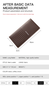 Detail view of long leather wallet with 13 card slots, zipper pocket and photo ID window