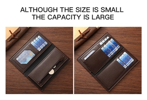 Macro view of multi-slot interior and zip coin pocket in dark brown woven wallet