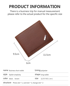 Detaillierte Größentabelle für flache Herrenbrieftasche aus Leder mit Kartenfächern