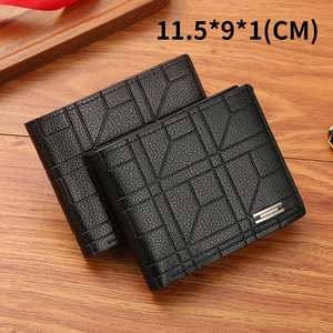 Men's bifold wallets in black and coffee with geometric pattern and metal logo