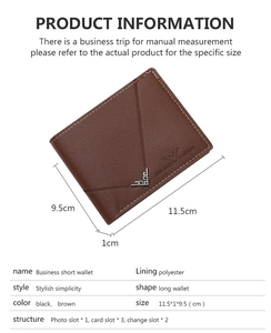 Detailed size chart and brown leather business short wallet structure dimensions