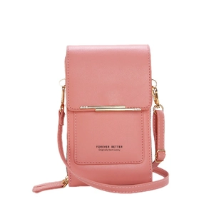 Petit sac bandoulière rose tactile avec garniture dorée et cuir PU à grain de litchi