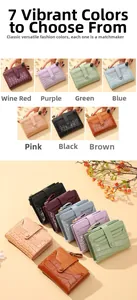 Macro detail of crocodile texture on minimalist short wallets in seven elegant colors
