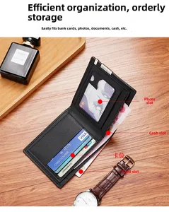 Detailed interior of a short bi-fold wallet featuring card slots and a photo window