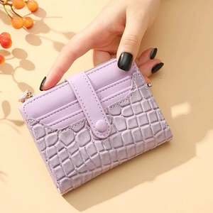 Lavender crocodile pattern women's mini wallet with multi-card slots and zipper closure